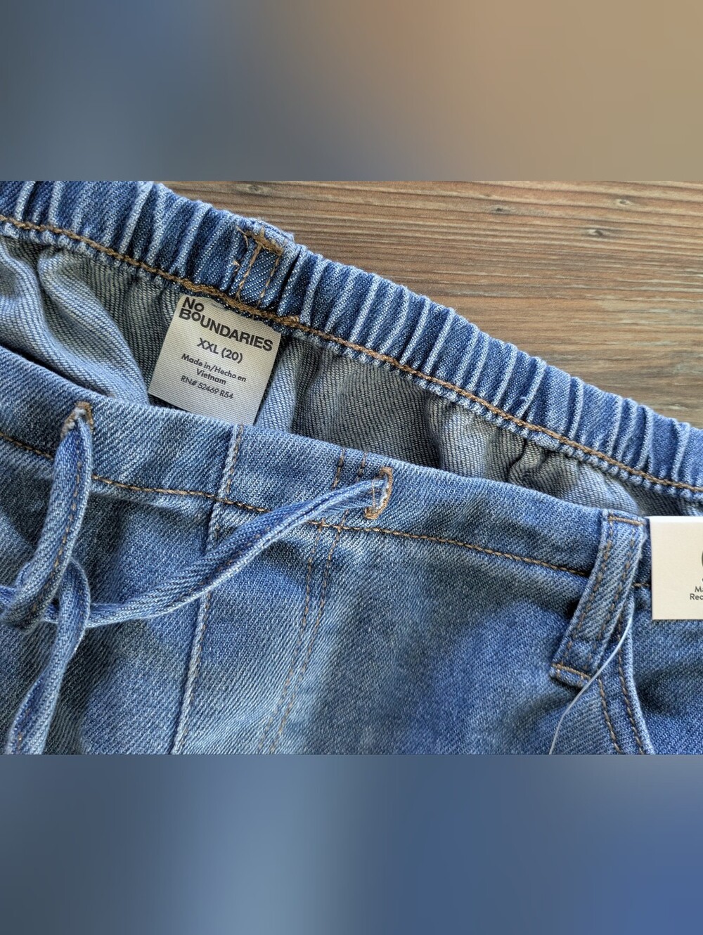 No Boundaries Mid Rise Wide Leg Tie Front Elastic Mini Waist Denim Jeans XXL - Picture 6 of 6